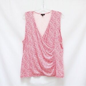 Talbots faux wrap sleeveless top XL red white abstract print soft stretch lounge